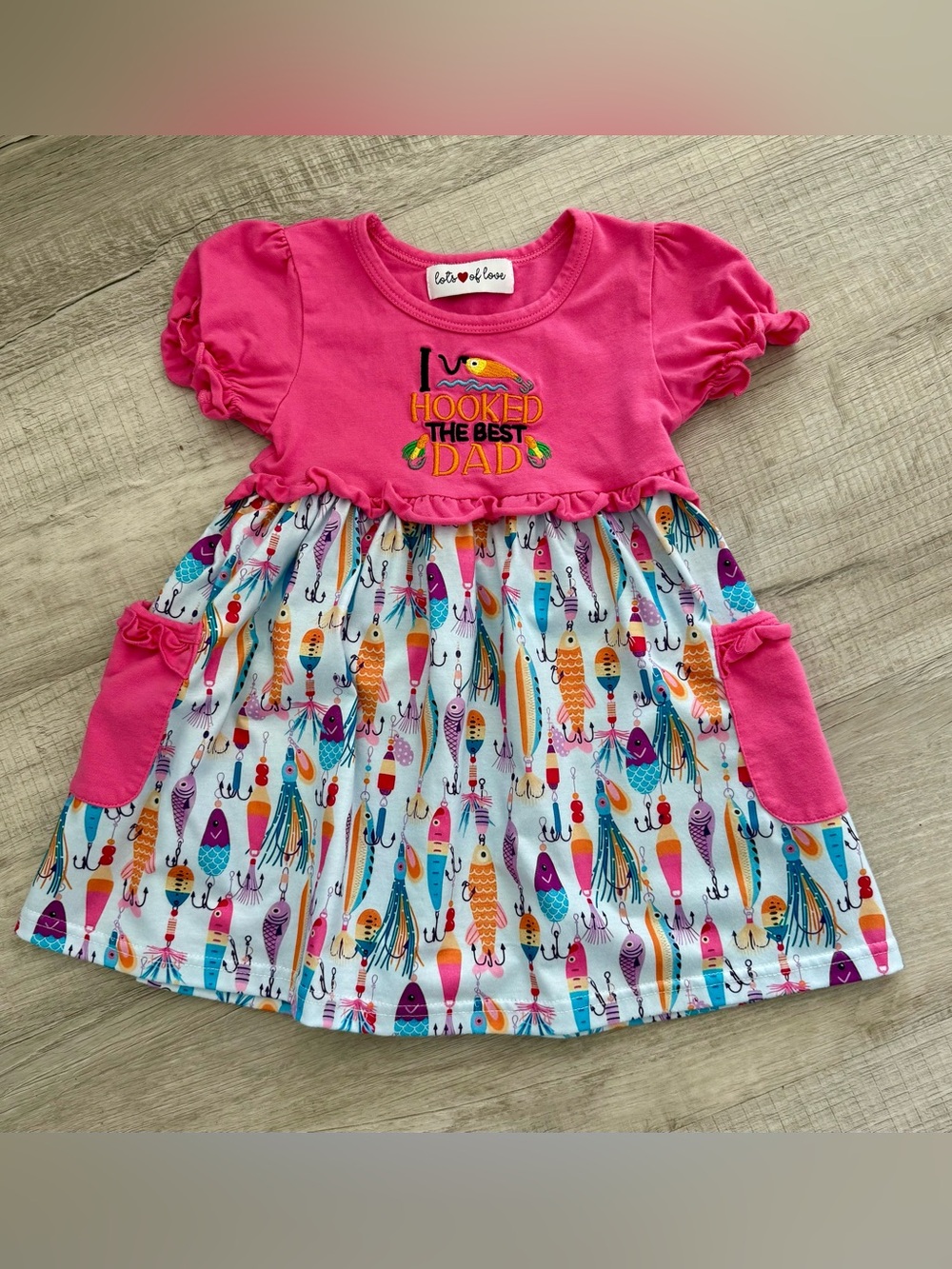 Hooked on Dad Pink Fishing-Print Girls' Casual Dress